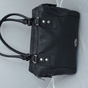 Fossil Black Pebbled Leather Double-Handle Crossbody Satchel